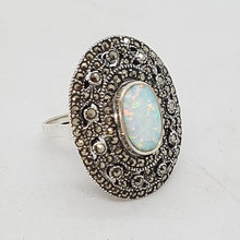 Load image into Gallery viewer, Sterling Silver Opal and Marcasite Dress Ring
