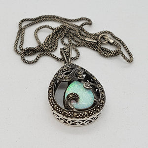 Sterling Silver Opal and Marcasite Pendant