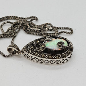 Sterling Silver Opal and Marcasite Pendant