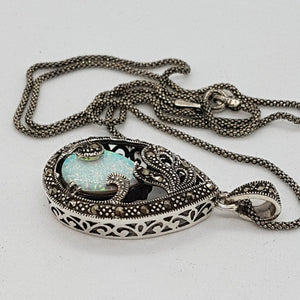 Sterling Silver Opal and Marcasite Pendant