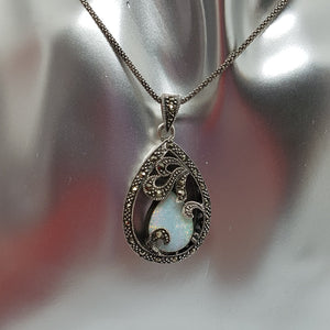 Sterling Silver Opal and Marcasite Pendant