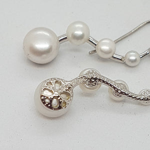 Sterling Silver Freshwater Pearl and CZ Drop Earrings