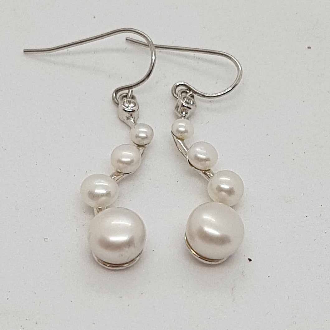 Sterling Silver Freshwater Pearl and CZ Drop Earrings