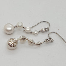 Load image into Gallery viewer, Sterling Silver Freshwater Pearl and CZ Drop Earrings
