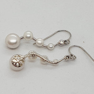 Sterling Silver Freshwater Pearl and CZ Drop Earrings