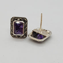 Load image into Gallery viewer, Sterling Silver Purple Crystal and Marcasite Earrings
