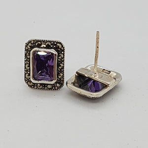 Sterling Silver Purple Crystal and Marcasite Earrings