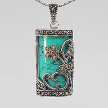 Load image into Gallery viewer, Sterling Silver Turquoise Marcasite Pendant
