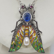 Load image into Gallery viewer, Sterling Silver Sapphire,Ruby,Plique a Jour Bug Pendant/Brooch
