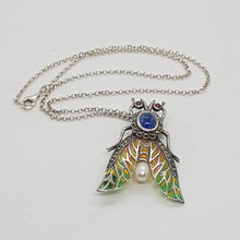 Load image into Gallery viewer, Sterling Silver Sapphire,Ruby,Plique a Jour Bug Pendant/Brooch
