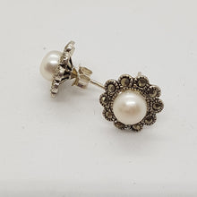Load image into Gallery viewer, Sterling Silver Marcasite and Pearl Earrings
