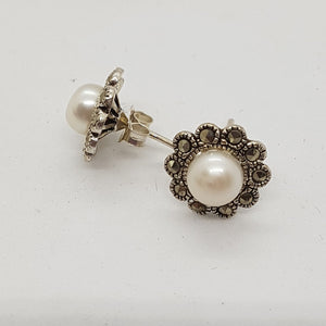 Sterling Silver Marcasite and Pearl Earrings