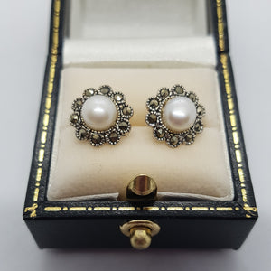 Sterling Silver Marcasite and Pearl Earrings