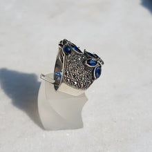 Load image into Gallery viewer, Sterling Silver Blue Stone and Marcasite Floral Ring
