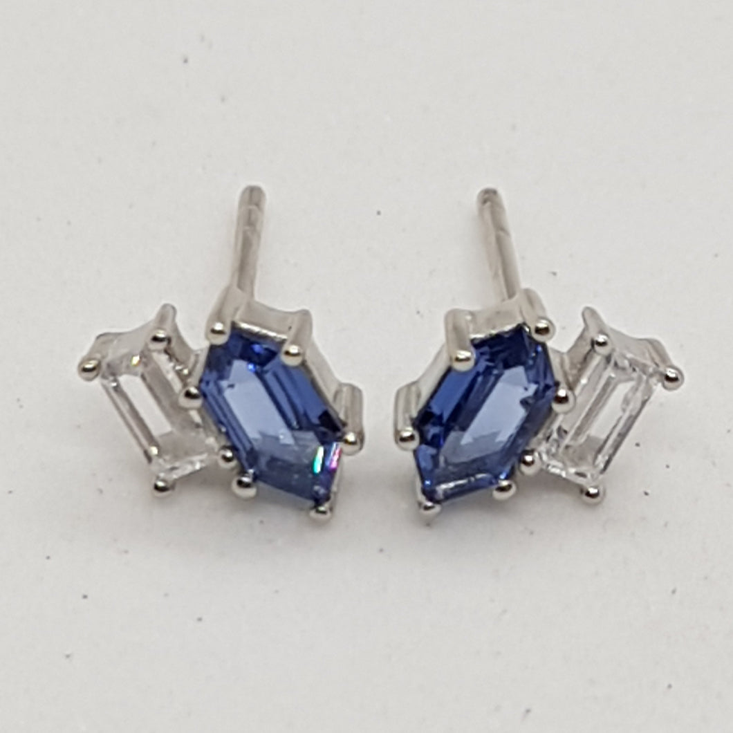 Sterling Silver Tanzanite and White CZ Stud Earrings