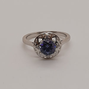 Sterling Silver Tanzanite and White CZ Ring