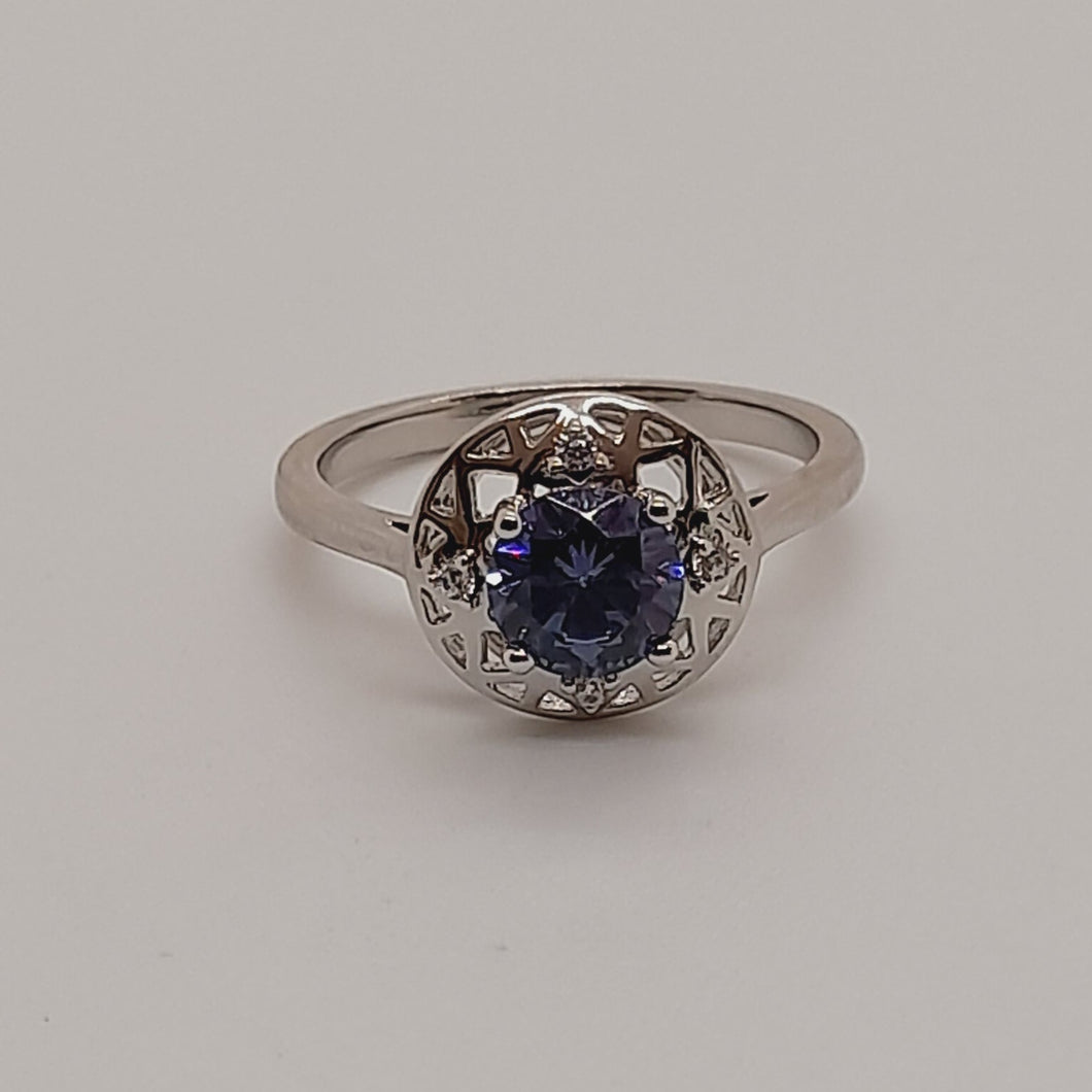 Sterling Silver Tanzanite and White CZ Ring