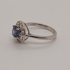 Sterling Silver Tanzanite and White CZ Ring