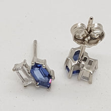 Load image into Gallery viewer, Sterling Silver Tanzanite and White CZ Stud Earrings
