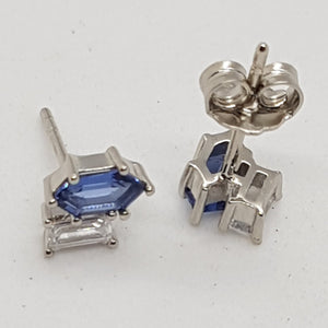 Sterling Silver Tanzanite and White CZ Stud Earrings