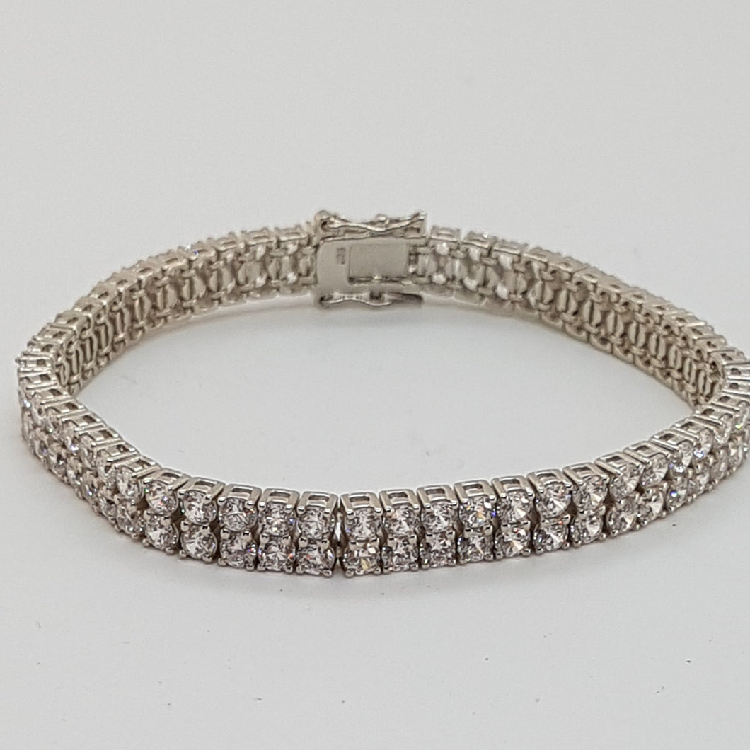 Sterling Silver Double Row CZ Tennis Bracelet