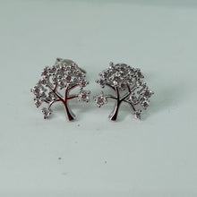 Load image into Gallery viewer, Sterling Silver Tree of Life CZ Stud Earrings
