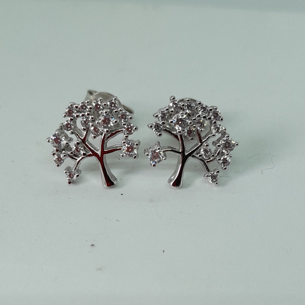 Sterling Silver Tree of Life CZ Stud Earrings