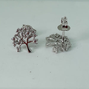 Sterling Silver Tree of Life CZ Stud Earrings