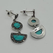 Load image into Gallery viewer, Sterling Silver Marcasite Turquoise  Drop Earrings
