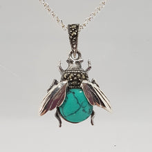 Load image into Gallery viewer, Sterling Silver Turquoise and Marcasite Bee Pendant
