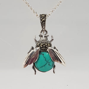 Sterling Silver Turquoise and Marcasite Bee Pendant