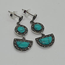 Load image into Gallery viewer, Sterling Silver Marcasite Turquoise  Drop Earrings
