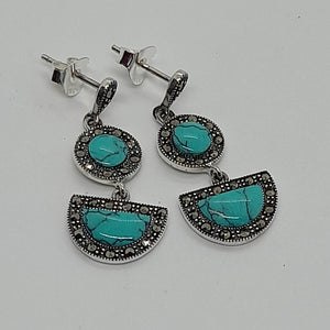 Sterling Silver Marcasite Turquoise  Drop Earrings