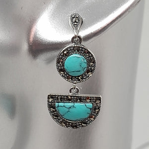 Sterling Silver Marcasite Turquoise  Drop Earrings