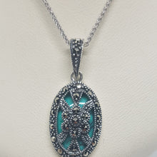 Load image into Gallery viewer, Sterling Silver Turquoise Marcasite Pendant
