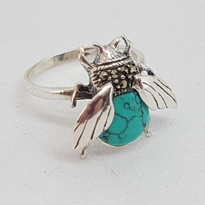 Sterling Silver Turquoise and Marcasite Bee Ring