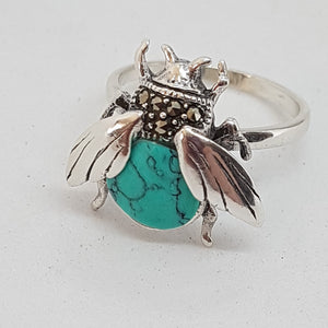 Sterling Silver Turquoise and Marcasite Bee Ring