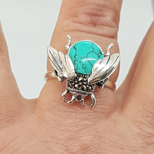 Sterling Silver Turquoise and Marcasite Bee Ring