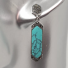 Load image into Gallery viewer, Sterling Silver Marcasite Turquoise Drop Earrings
