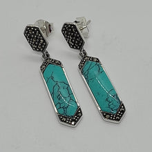 Load image into Gallery viewer, Sterling Silver Marcasite Turquoise Drop Earrings
