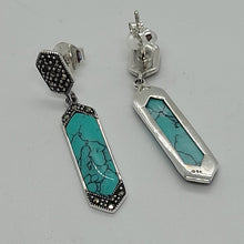 Load image into Gallery viewer, Sterling Silver Marcasite Turquoise Drop Earrings
