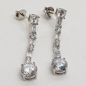 Sterling Silver White CZ Drop Earrings